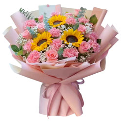 10朵粉玫瑰康乃馨向日葵，生活快乐明媚