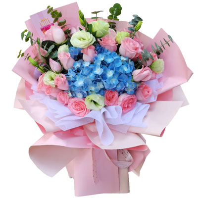 21朵戴安娜粉玫瑰绣球花，幸福精…