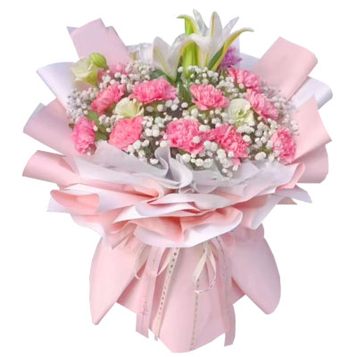 12朵粉色康乃馨百合，幸福和快乐环绕