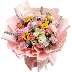 12朵康乃馨粉玫瑰向日葵，生活充满春意